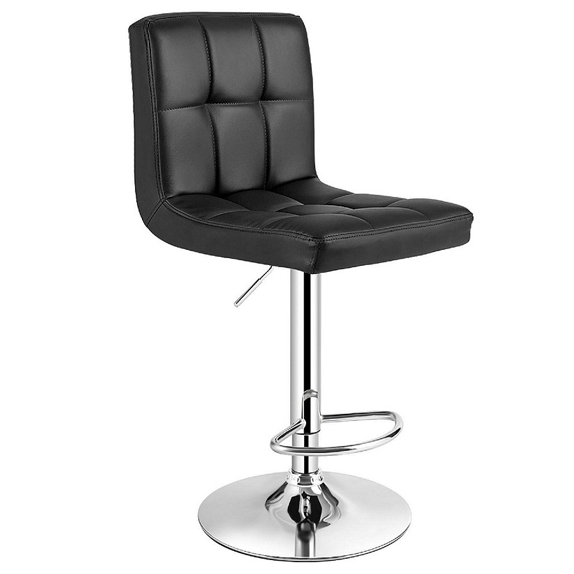 Costway Adjustable Swivel Bar Stool Counter Height Bar Chair PU Leather w/ Back Black Image