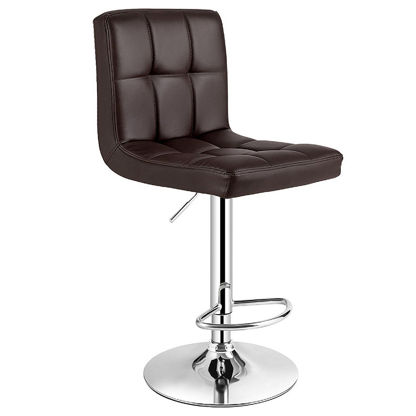 Costway Adjustable Swivel Bar Stool Counter Height Bar Chair PU Leather w/ Back Brown Image