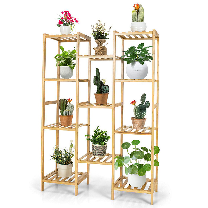 Costway Bamboo 11-Tier Plant Stand Utility Shelf Free Standing Storage Rack Pot Holder Image