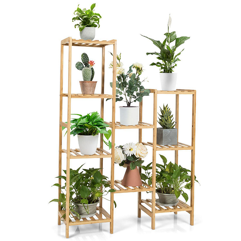 Costway Bamboo 9-Tier Plant Stand Utility Shelf Free Standing Storage Rack Pot Holder Image