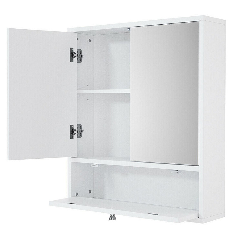 Costway Wall Mounted Bathroom Storage Cabinet Medicine Cabinet Organizer  Shelf W/Double Mirror Door White 
