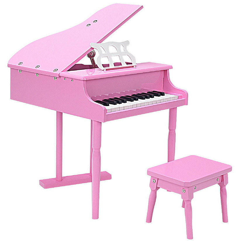 Costway Children 30 Key Toy Grand Baby Piano with Kids Bench Wood Pink Image