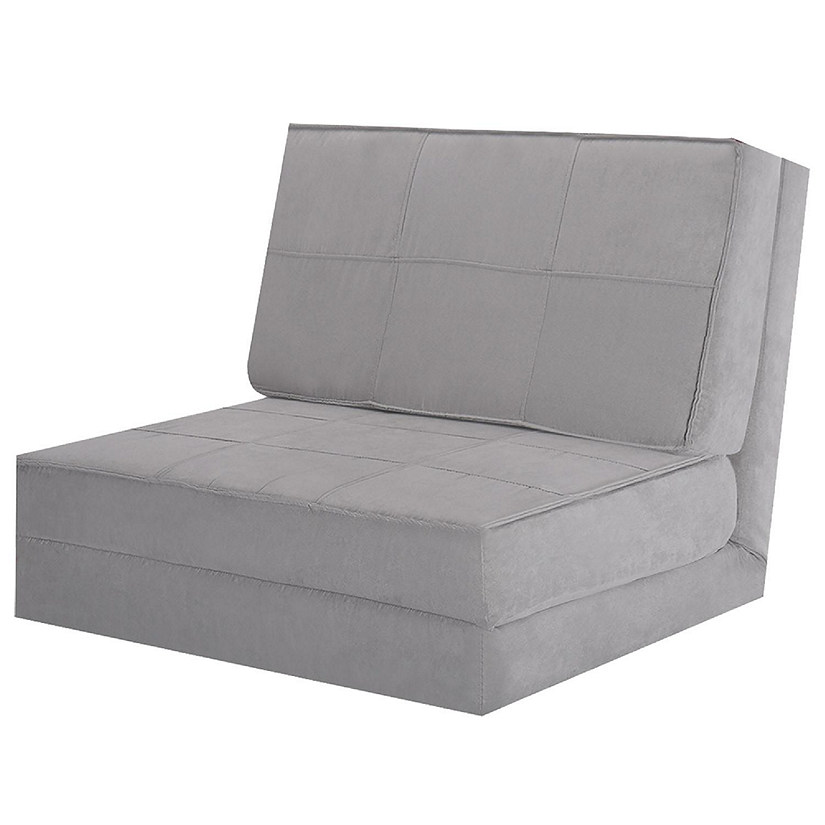 Costway Convertible Fold Down Chair Flip Out Lounger Sleeper Bed Couch Grey Image