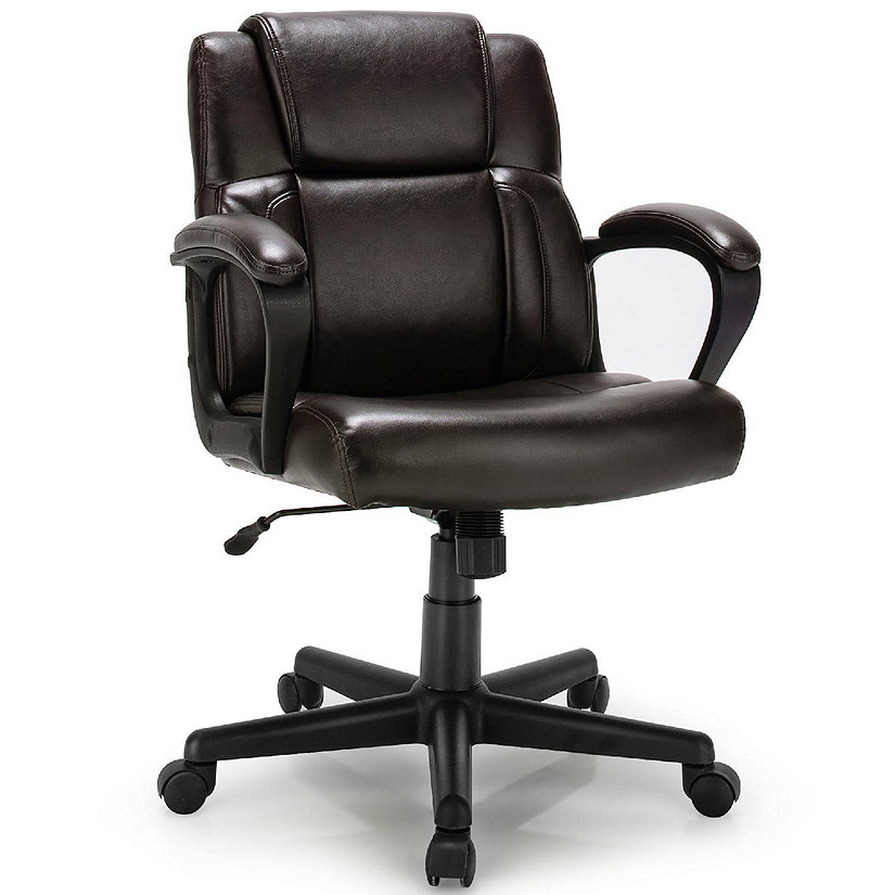 Costway Executive Leather Office Chair Adjustable Computer Desk Chair w/ Armrest Image