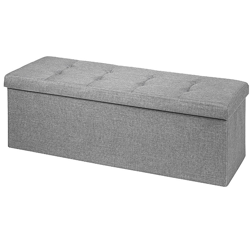 Costway Fabric Folding Storage Ottoman Storage Chest W/Divider Bed End Bench Light Grey Image