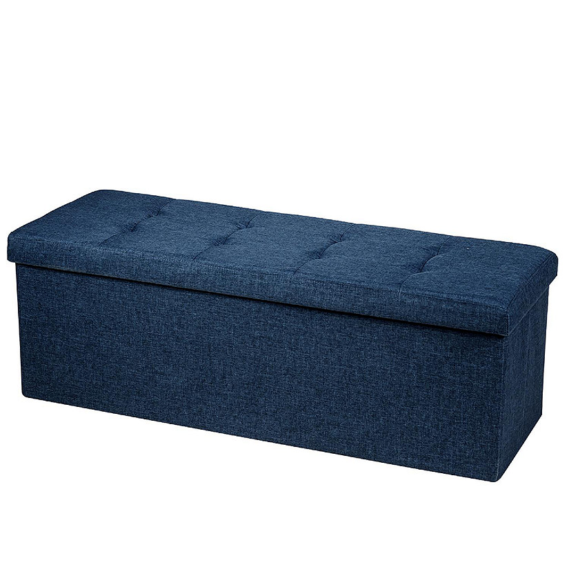 Costway Fabric Folding Storage Ottoman Storage Chest W/Divider Bed End Bench Navy Image