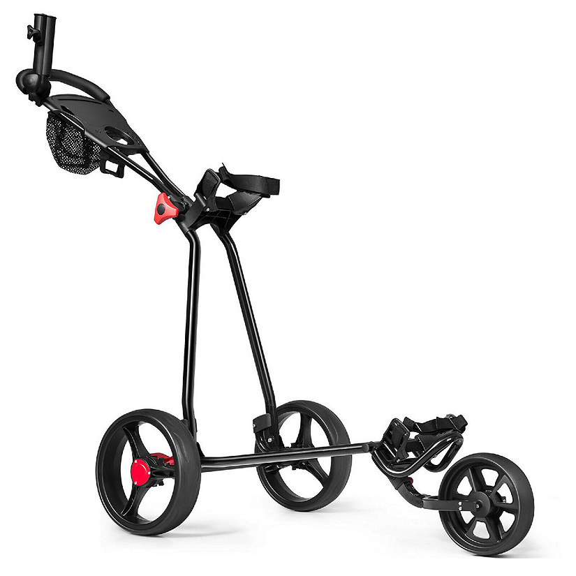 Costway Foldable 3 Wheel Golf Pull Push Cart Trolley Scorecard Drink Holder Mesh Bag Image
