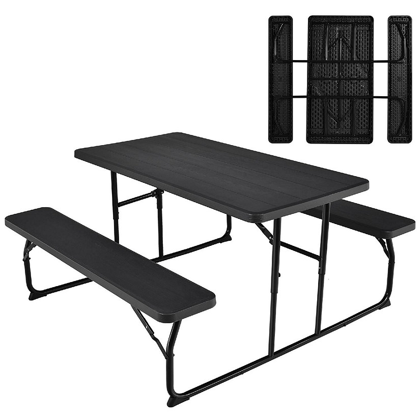 Costway Foldable Picnic Table Bench Set Outdoor Camping for Patio & Backyard Black Image