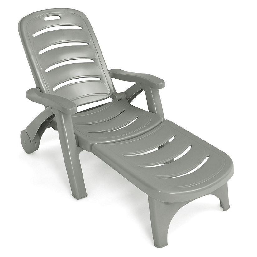 Costway Folding Chaise Lounge Chair 5-Position Adjustable Recliner Grey Image