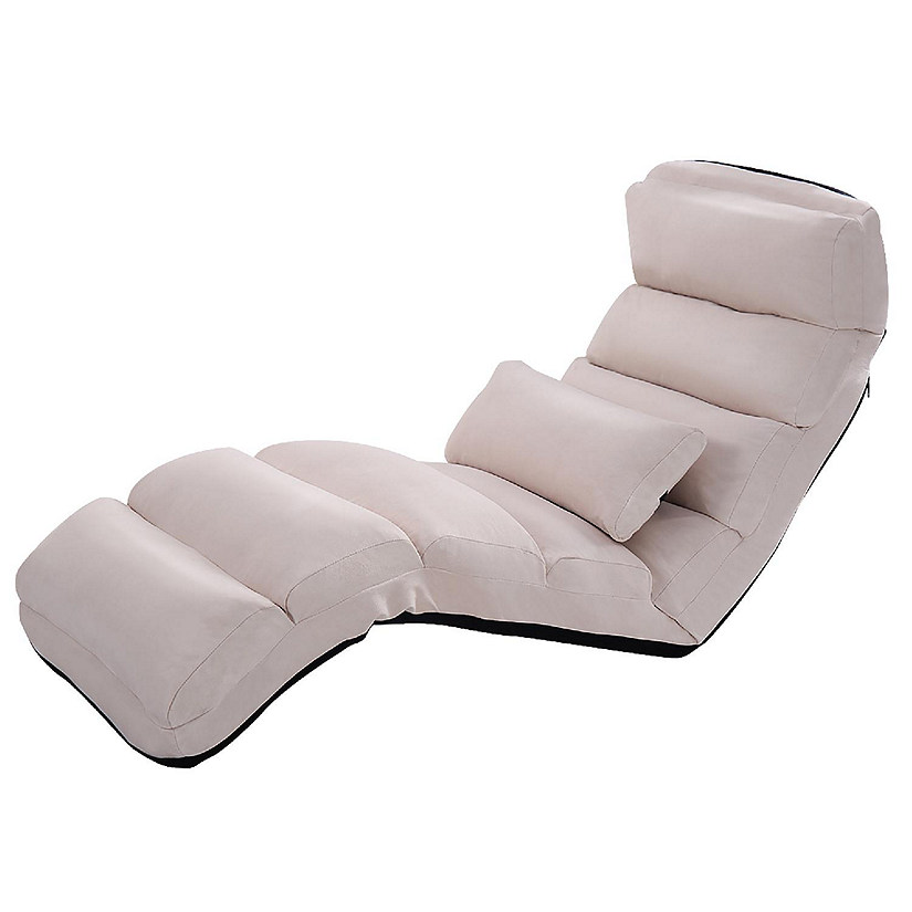 Costway Folding Lazy Sofa Chair Stylish Sofa Couch Beds Lounge Chair W/Pillow Beige New Image