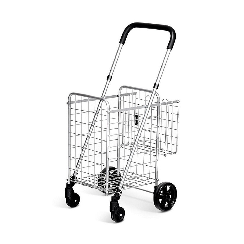 Costway Folding Shopping Cart Jumbo Basket Rolling Utility Trolley Adjustable Handle New Image