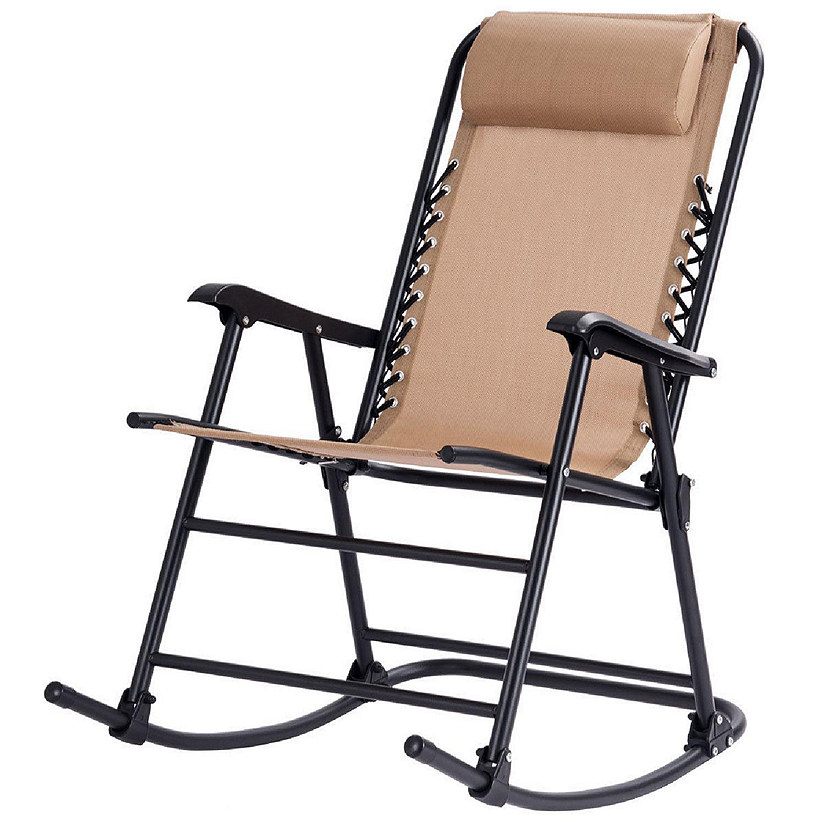 Costway Folding Zero Gravity Rocking Chair Rocker Porch Outdoor Patio Headrest Beige Image