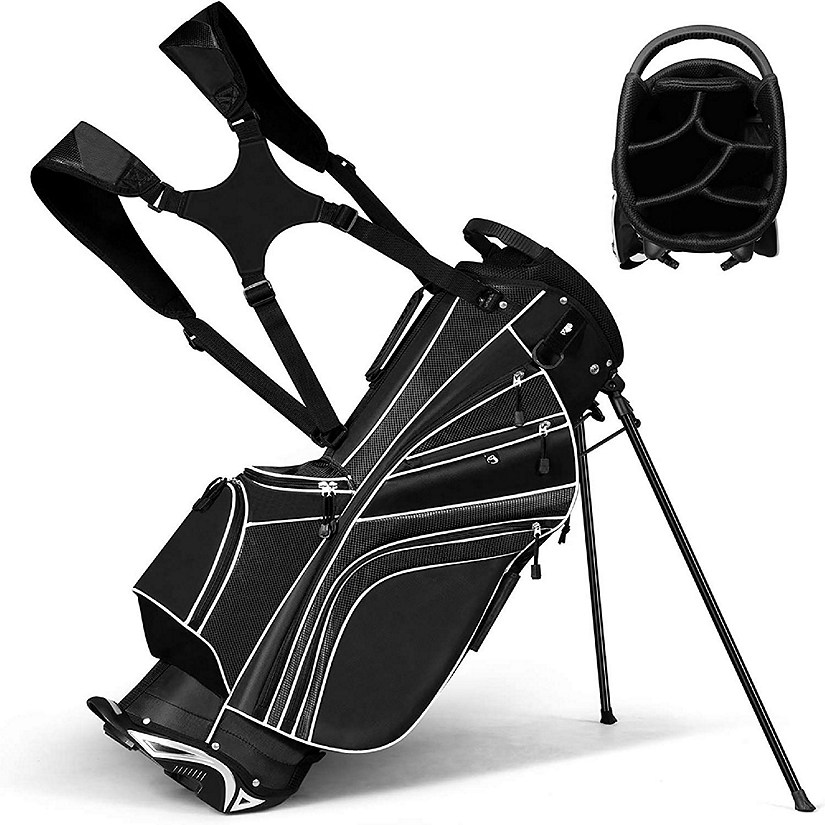 Costway Golf Stand Cart Bag Club w/6 Way Divider Carry Organizer Pockets Storage Black Image