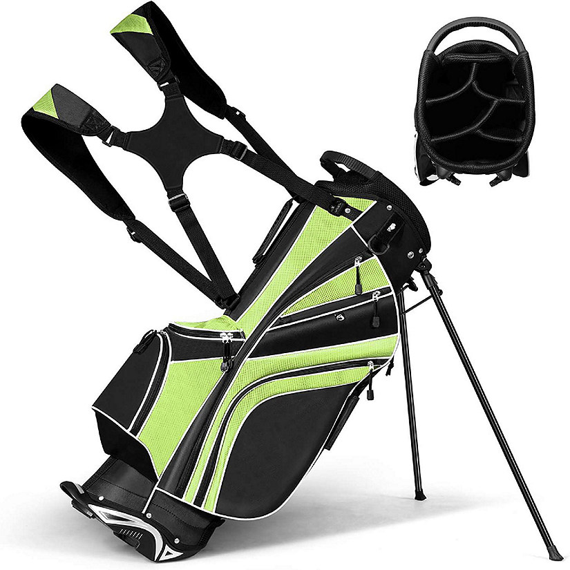 Costway Golf Stand Cart Bag Club w/6 Way Divider Carry Organizer Pockets Storage Green Image