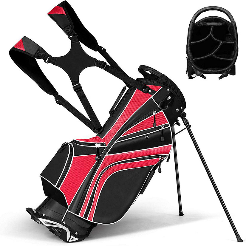 Costway Golf Stand Cart Bag Club w/6 Way Divider Carry Organizer Pockets Storage Red Image