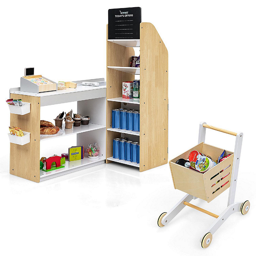 Costway Grocery Store Playset Pretend Play Supermarket Shopping Set with Shopping Cart Image
