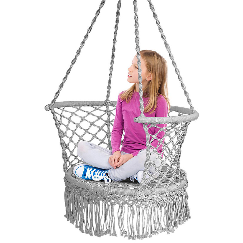 Costway Hanging Hammock Chair Cotton Rope Macrame Swing Indoor Outdoor Gray Image
