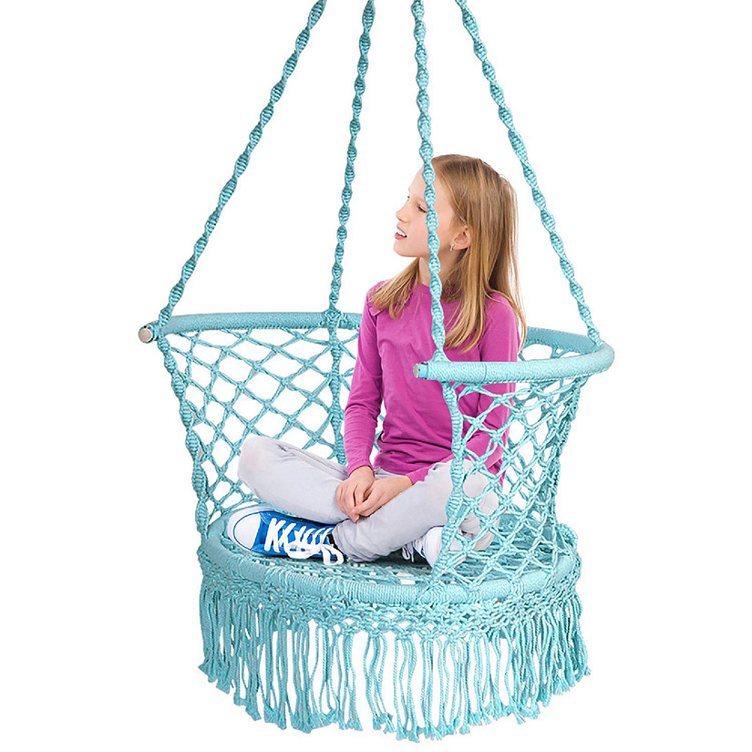 Costway Hanging Hammock Chair Cotton Rope Macrame Swing Indoor Outdoor Turquoise Image