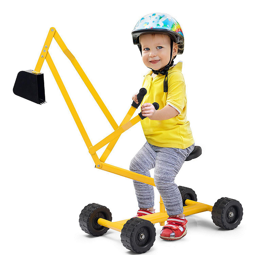 Costway Heavy Duty Kid Ride-on Sand Digger Digging Scooper Excavator for Sand Toy Yellow Image
