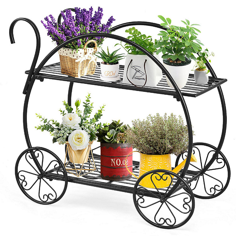 Costway Heavy Duty Metal Flower Cart Pot Rack Plant Display Stand Holder Decor Image