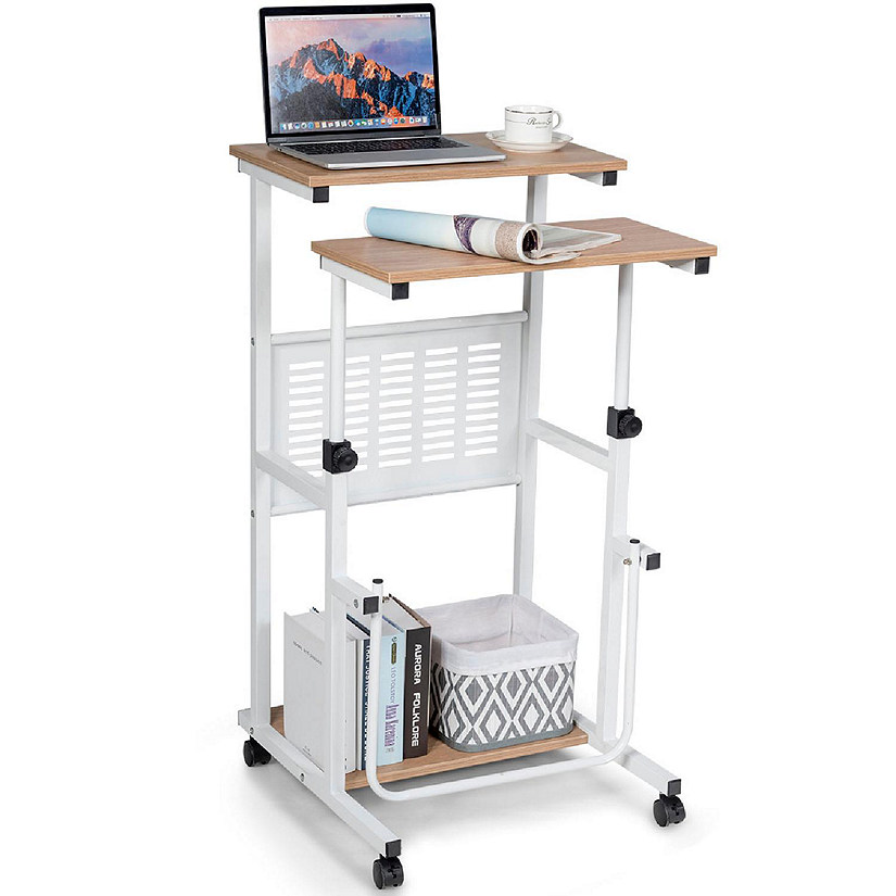 Costway Height Adjustable Computer Standing Desk w/wheels &amp; Footrest Image