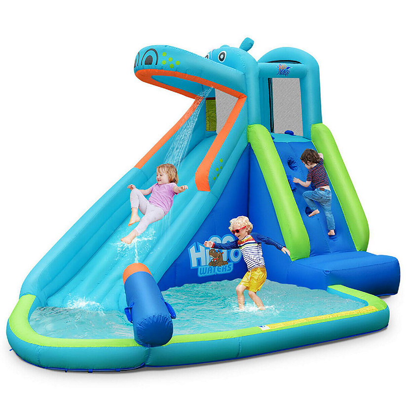 Costway Inflatable Kids Hippo Bounce House Slide Climbing Wall Splash Pool w/ Bag Image