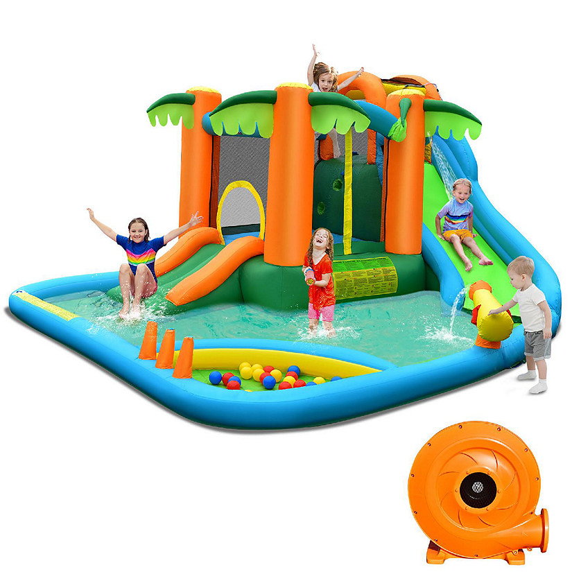 Costway Inflatable Water Slide Park Kid Bounce House w/ Upgraded Handrail & 780W Blower Image