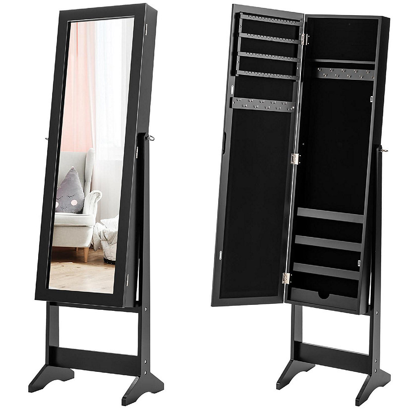 Costway Jewelry Mirrored Cabinet Armoire Organizer Storage Box w/ Stand Christmas Gift Image
