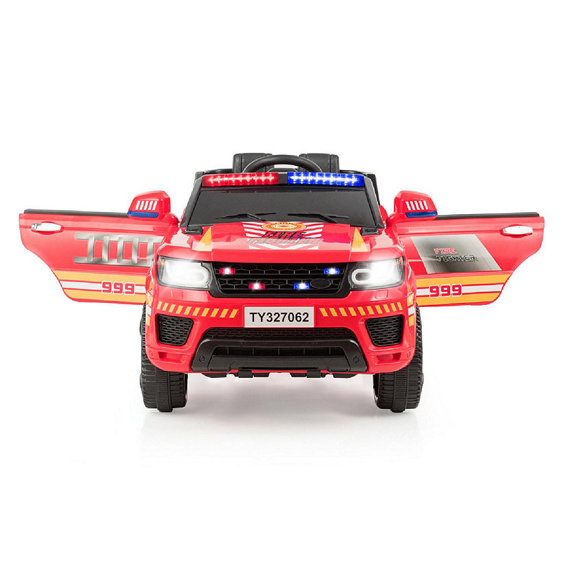 Costway Kids 12V Electric Ride On Car Police Car with Remote Control  Lights/Sounds Red Image