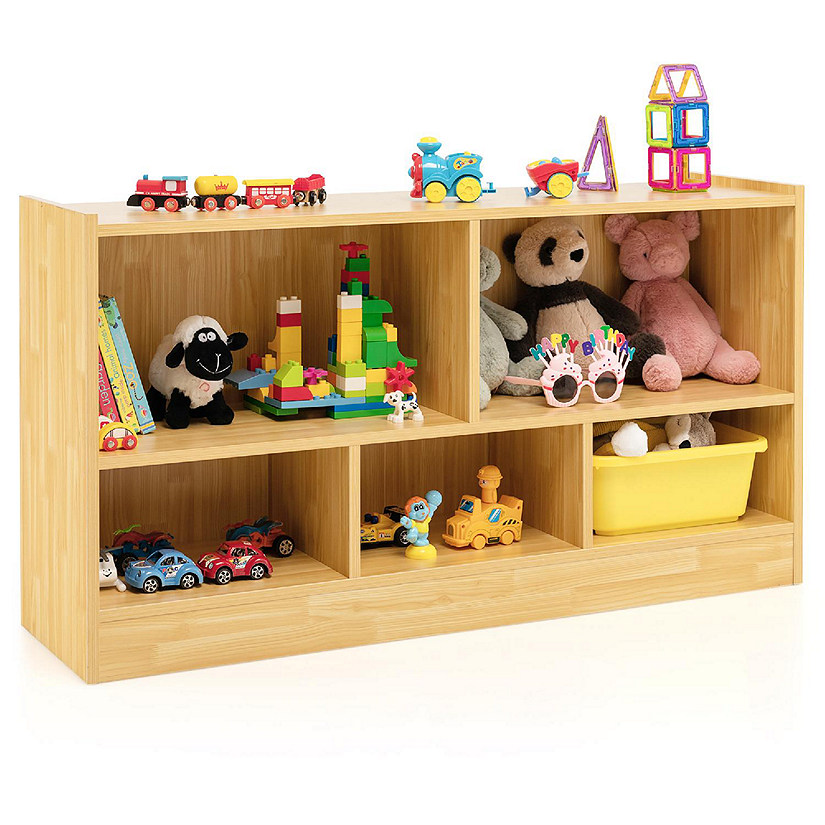 Costway Kids 2-Shelf Bookcase 5-Cube Wood Toy Storage Cabinet w/ Shelves Beige Image