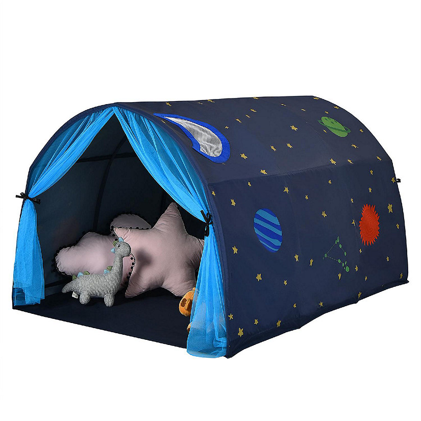 Costway Kids Bed Tent Play Tent Portable Playhouse Twin Sleeping w/Carry Bag Blue Image