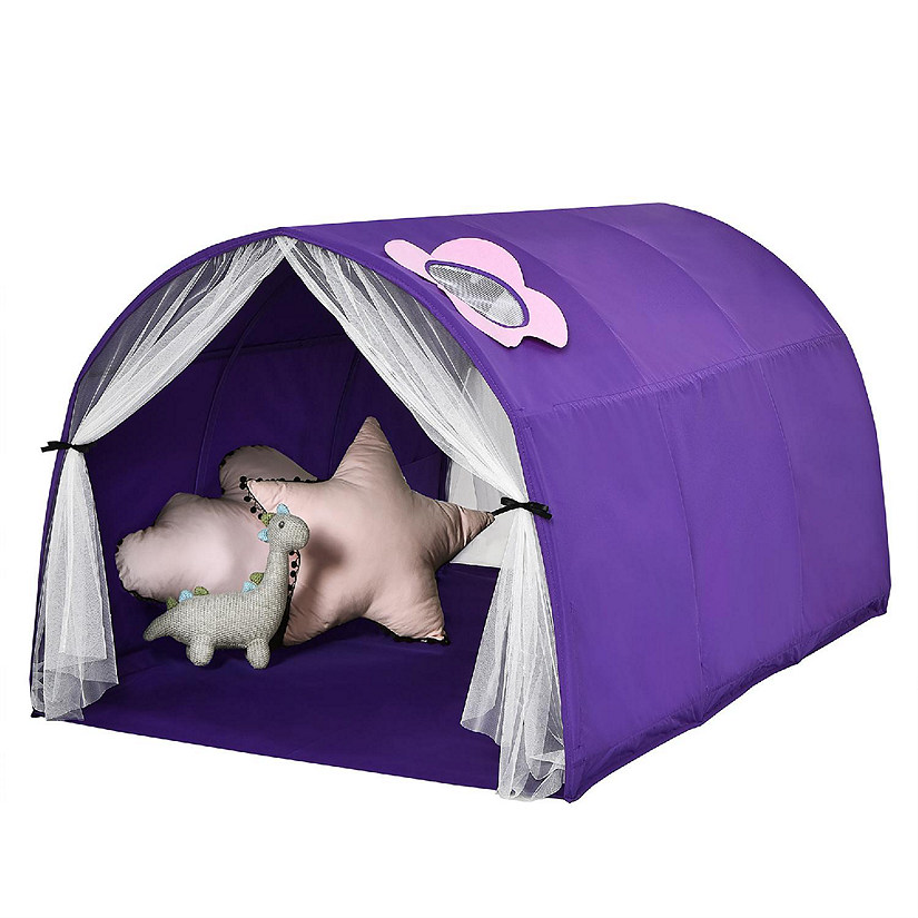 Costway Kids Bed Tent Play Tent Portable Playhouse Twin Sleeping w/Carry Bag Purple Image