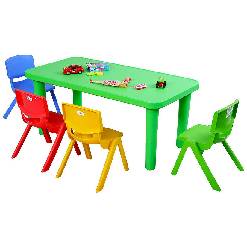 Costway Kids Plastic Table and 4 Chairs Set Colorful Play School Home Fun Furniture Image