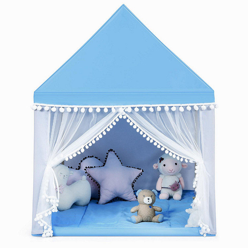 Costway Kids Play Tent Large Playhouse Children Play Castle Fairy Tent&#160;Gift w/ Mat Blue Image