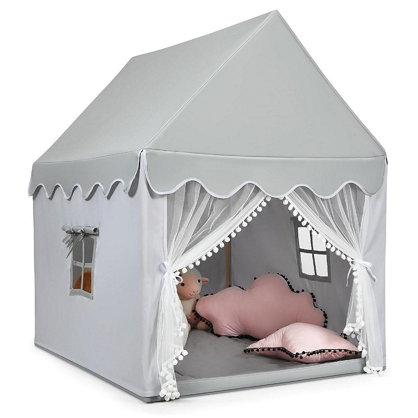 Costway Kids Play Tent Large Playhouse Children Play Castle Fairy Tent&#160;Gift w/ Mat Gray Image