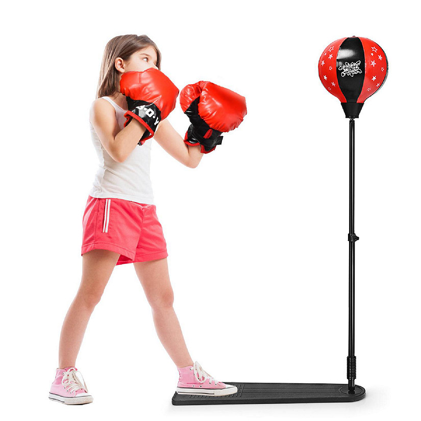 Costway Kids Punching Bag w/Adjustable Stand Boxing Gloves Boxing Set, Red Image