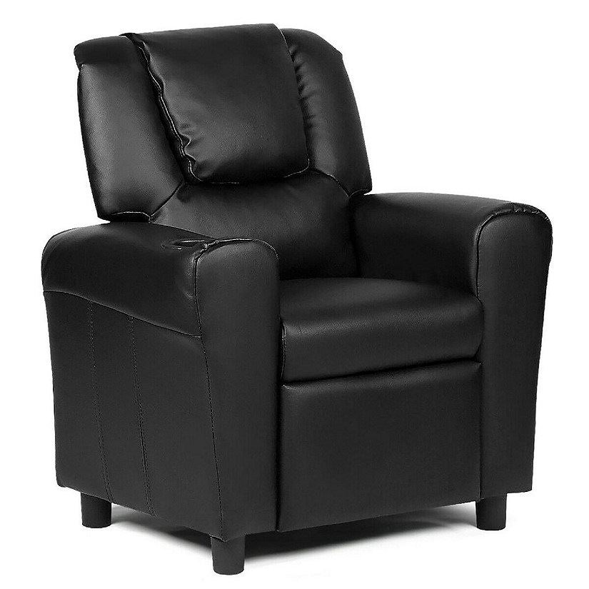 Costway Kids Recliner Armchair Children's Furniture Sofa Seat Couch Chair w/Cup Holder Black Image