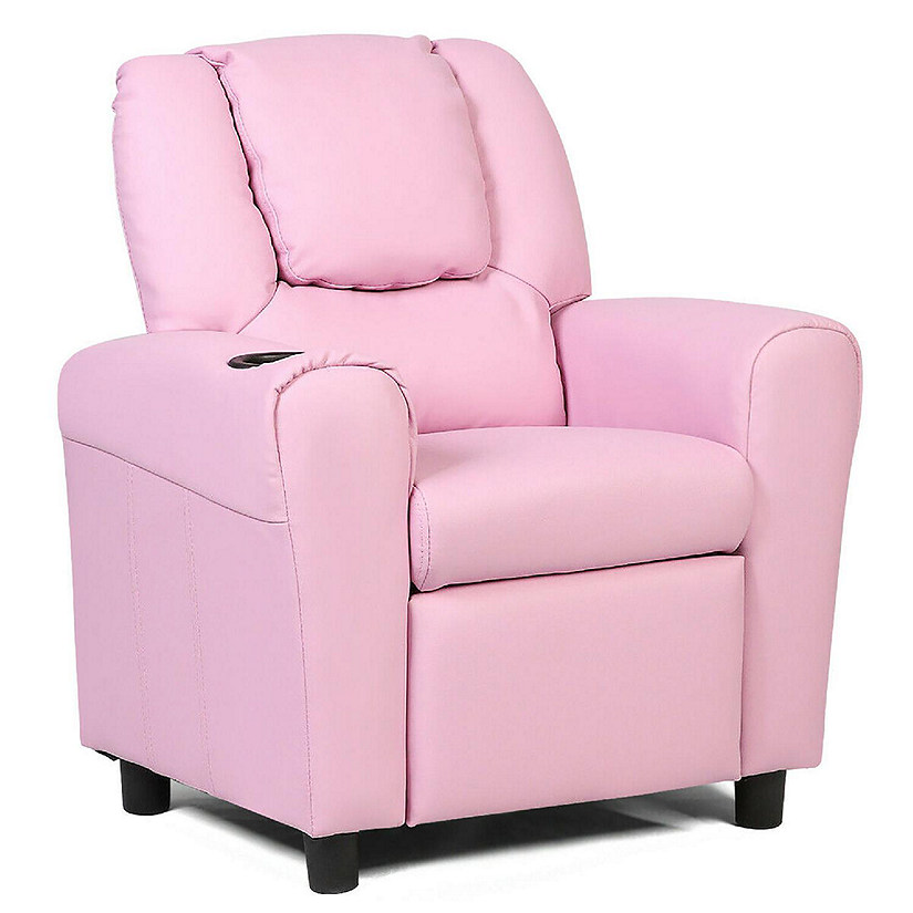 Costway Kids Recliner Armchair Children's Furniture Sofa Seat Couch Chair w/Cup Holder Pink Image