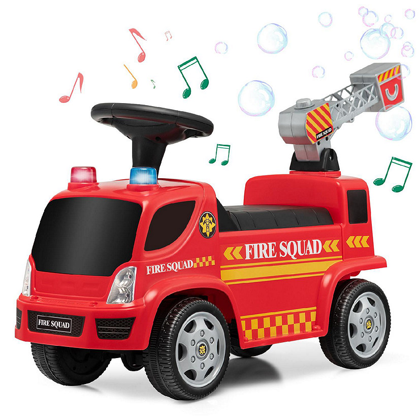 Costway Kids Ride On Fire Truck Foot-to-Floor Sliding Push Car w/ Music & Bubble Maker Image