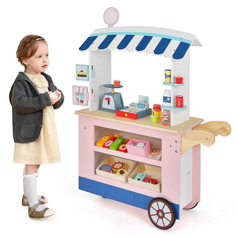 Costway Kids Snacks & Sweets Food Cart Kids Toy Cart Play Set with 30 PCS Accessories Image