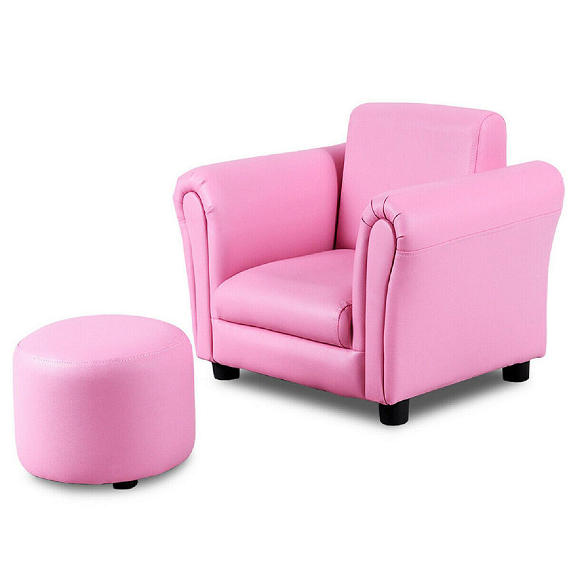 Costway  Kids Sofa Armrest Chair Couch Children Toddler Birthday Gift w/ Ottoman Pink Image