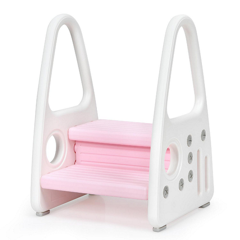 Costway Kids Step Stool Learning Helper w/Armrest for Kitchen Toilet Potty Training Pink Image