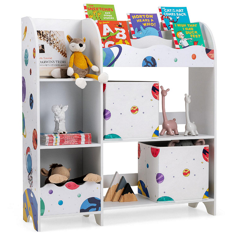 Costway Kids Toy and Book Organizer Children Wooden Storage Cabinet w/ Storage Bins Image