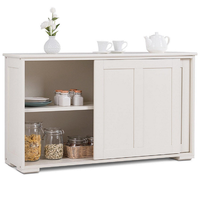 Costway Kitchen Storage Cabinet Sideboard Buffet Cupboard Wood Sliding Door Pantry White Image