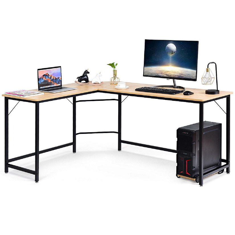 Costway L-Shaped Computer Desk Corner Workstation Study Gaming Table Home Office-Natural Image
