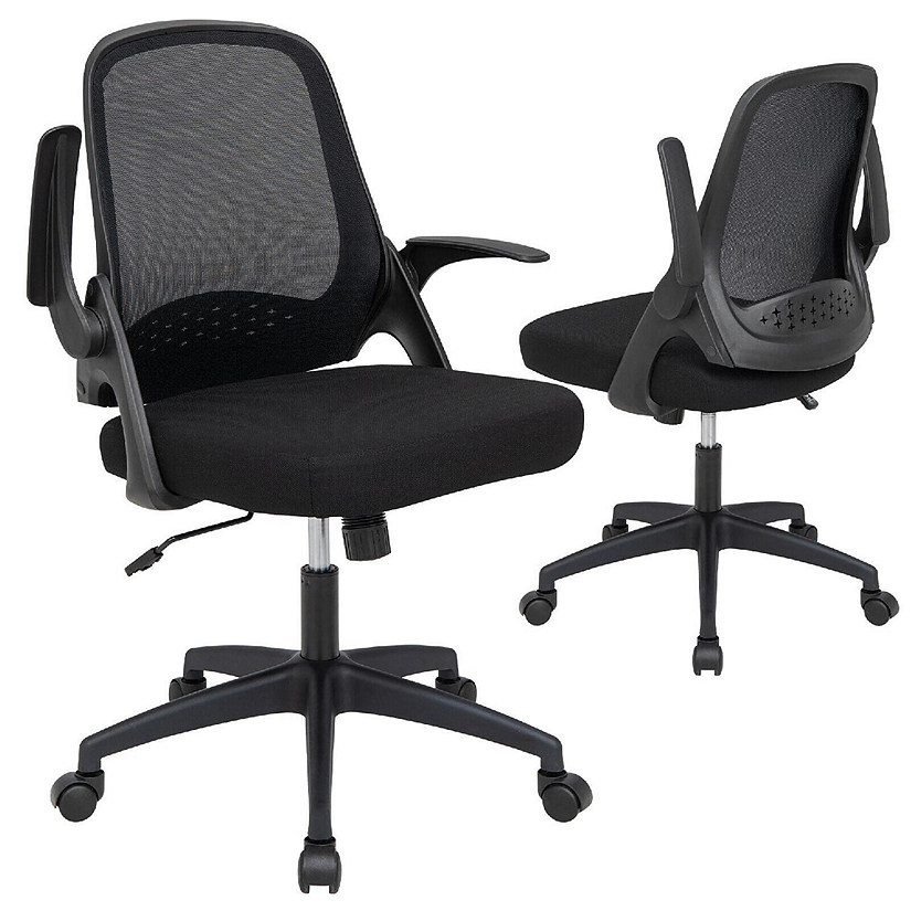 Costway Mesh Office Chair Adjustable Rolling Computer Desk Chair w/Flip-up Armrest Black Image