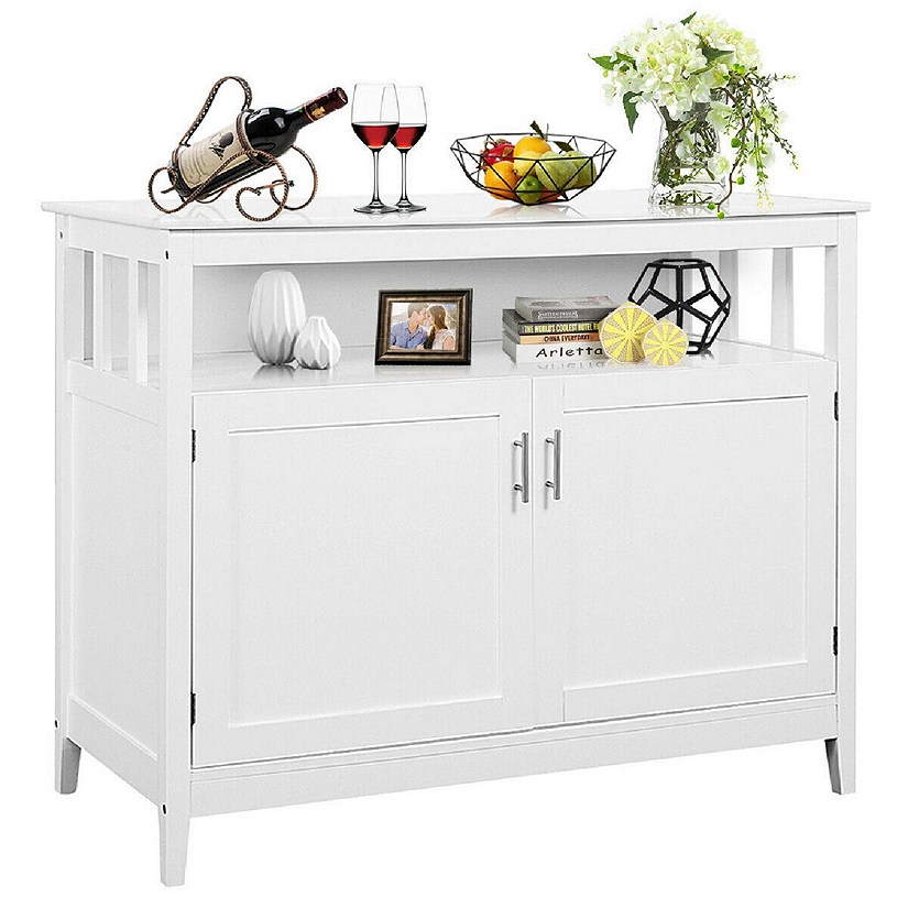 Costway Modern Kitchen Storage Cabinet Buffet Server Table 36" Sideboard Dining Wood White Image