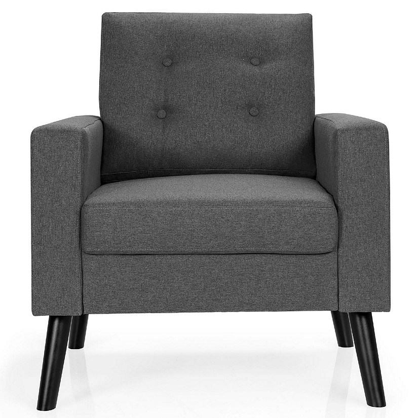 Costway Modern Tufted Accent Chair Fabric Armchair Single Sofa w/ Rubber Wood Legs Grey Image