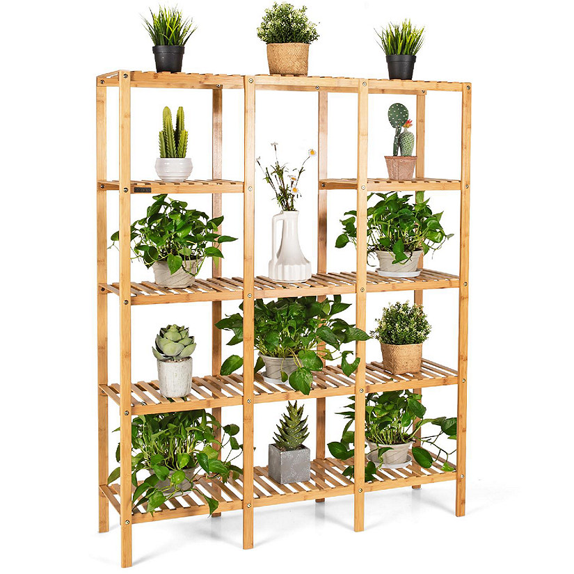 Costway Multifunctional Bamboo Shelf Flower Plant Stand Display Storage Rack Unit Closet Image