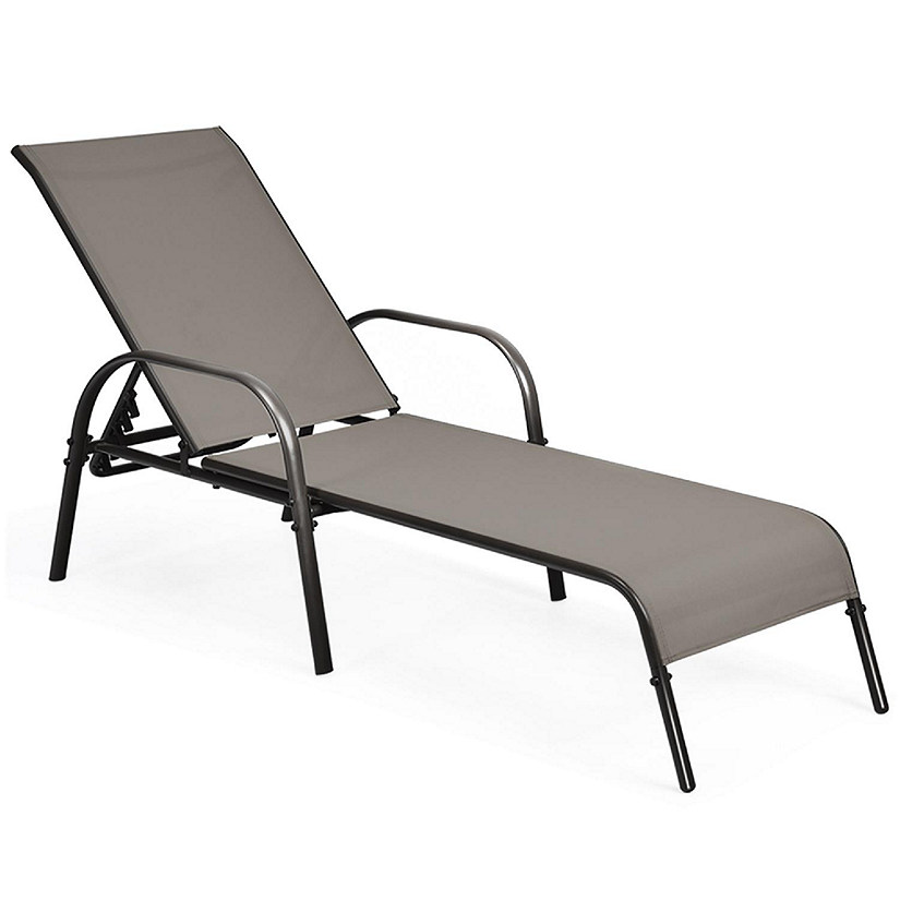 Costway Outdoor Patio Lounge Chair Chaise Fabric Adjustable Reclining Armrest Pool Brown Image